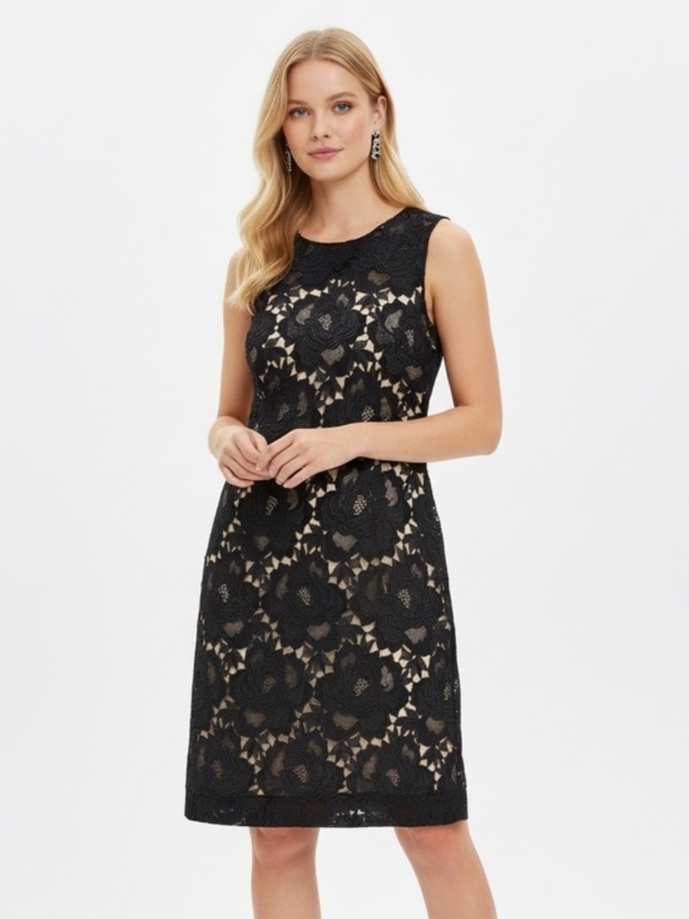 White House Black Market Black Floral Lace Shift Dress
